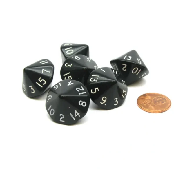 Opaque 17mm 16 Sided D16 Chessex Dice, 6 Pieces - Black with White Numbers - Your Source for Gaming Essentials Cheap