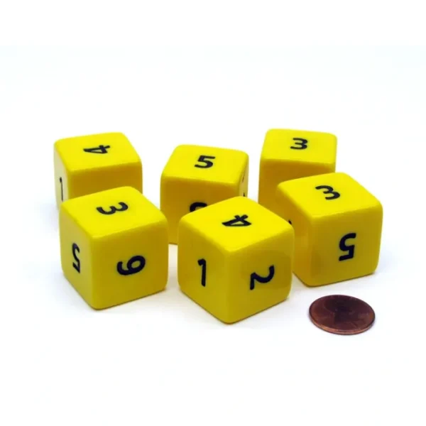Opaque 25mm 6 Sided D6 Large Jumbo Numbered Dice, 6 Pieces - Yellow with Black - Your Source for Gaming Essentials Online