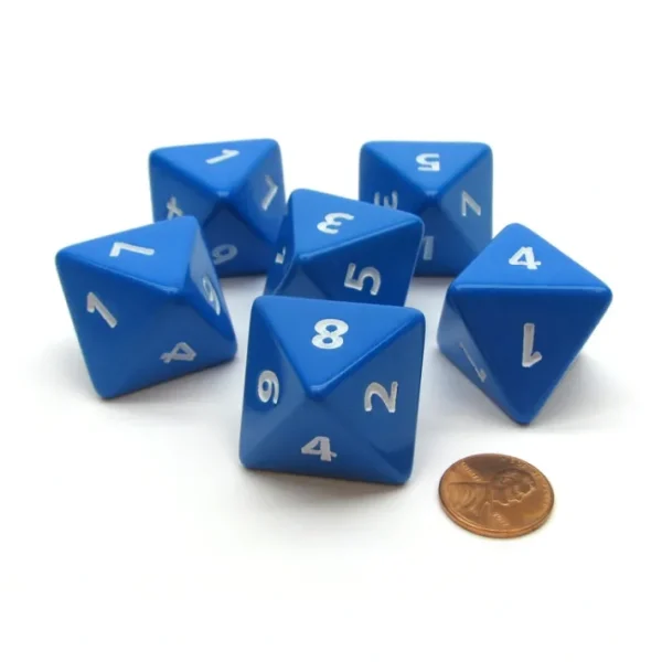 Opaque 25mm 8 Sided D8 Large Jumbo Numbered Dice, 6 Pieces - Blue with White - Your Source for Gaming Essentials Fashion