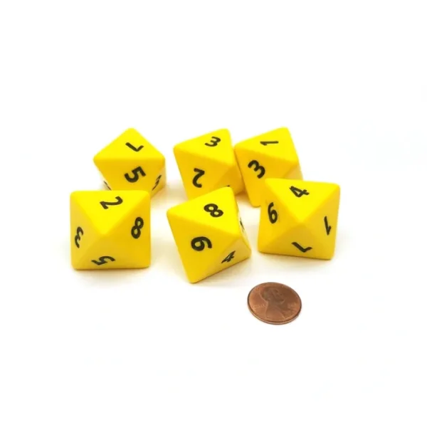 Opaque 25mm 8 Sided D8 Large Jumbo Numbered Dice, 6 Pieces - Yellow with Black - Your Source for Gaming Essentials Store