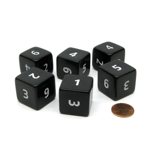 Opaque 25mm 6 Sided D6 Large Jumbo Numbered Dice, 6 Pieces - Black with White - Your Source for Gaming Essentials Hot