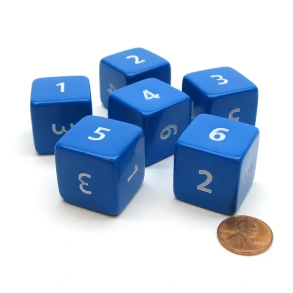 Opaque 25mm 6 Sided D6 Large Jumbo Numbered Dice, 6 Pieces - Blue with White - Your Source for Gaming Essentials Sale