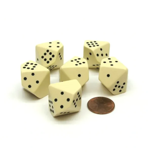 Opaque 20mm 10 Sided D10 Spotted Pip Dice, 6 Pieces - Ivory with Black Spots - Your Source for Gaming Essentials Store