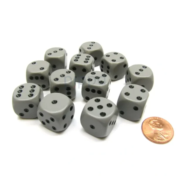 Opaque 16mm D6 Chessex Dice Block (12 Die) - Grey with Black Pips - Your Source for Gaming Essentials Sale