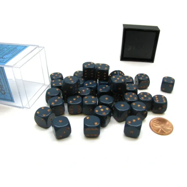 Opaque 12mm D6 Chessex Dice Block (36 Die) - Dusty Blue with Copper Pips - Your Source for Gaming Essentials Online