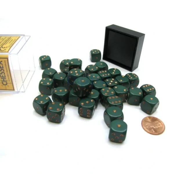 Opaque 12mm D6 Chessex Dice Block (36 Die) - Dusty Green with Copper Pips - Your Source for Gaming Essentials Hot