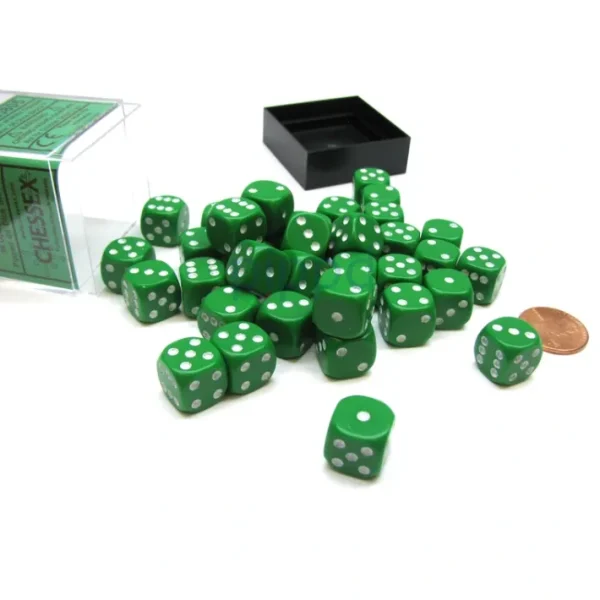 Opaque 12mm D6 Chessex Dice Block (36 Die) - Green with White Pips - Your Source for Gaming Essentials Cheap