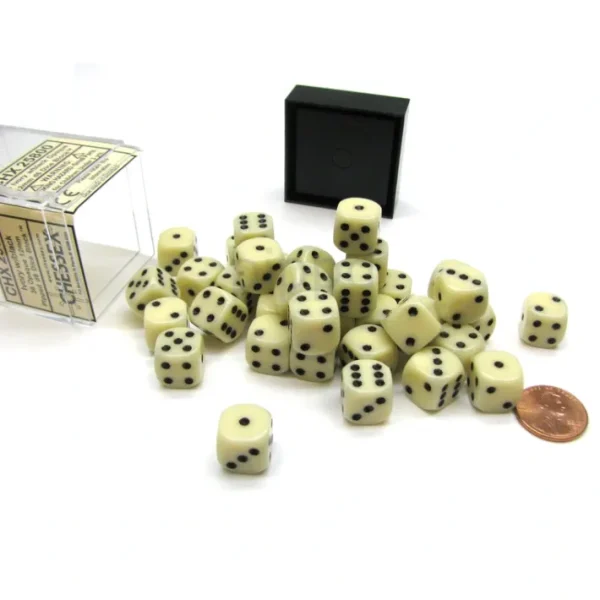 Opaque 12mm D6 Chessex Dice Block (36 Die) - Ivory with Black Pips - Your Source for Gaming Essentials Outlet