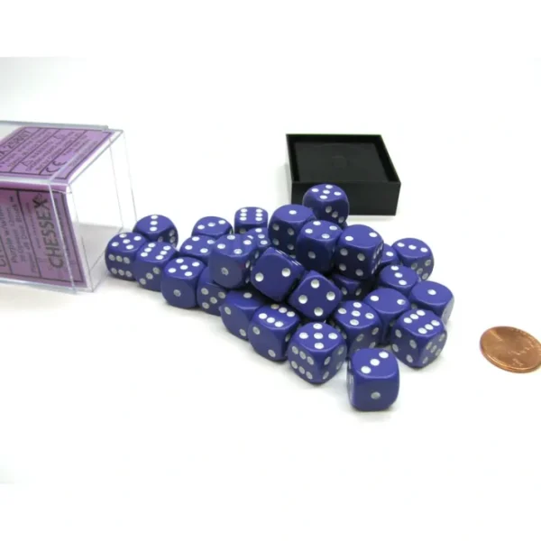 Opaque 12mm D6 Chessex Dice Block (36 Die) - Purple with White Pips - Your Source for Gaming Essentials Cheap