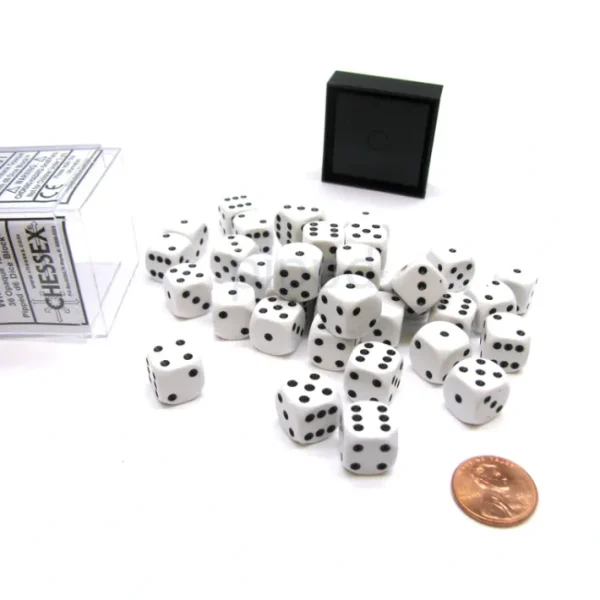 Opaque 12mm D6 Chessex Dice Block (36 Die) - White with Black Pips - Your Source for Gaming Essentials Outlet