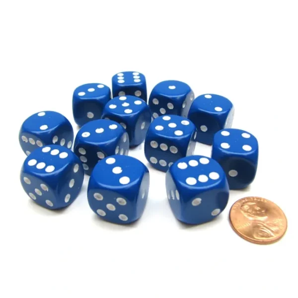 Opaque 16mm D6 Chessex Dice Block (12 Die) - Blue with White Pips - Your Source for Gaming Essentials Hot