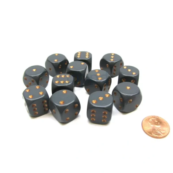 Opaque 16mm D6 Chessex Dice Block (12 Die) - Dark Grey with Copper Pips - Your Source for Gaming Essentials Hot