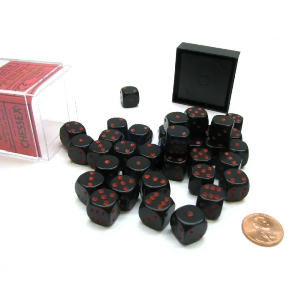 Opaque 12mm D6 Chessex Dice Block (36 Die) - Black with Red Pips - Your Source for Gaming Essentials Outlet