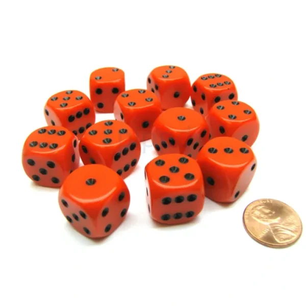 Opaque 16mm D6 Chessex Dice Block (12 Die) - Orange with Black Pips - Your Source for Gaming Essentials Best Sale