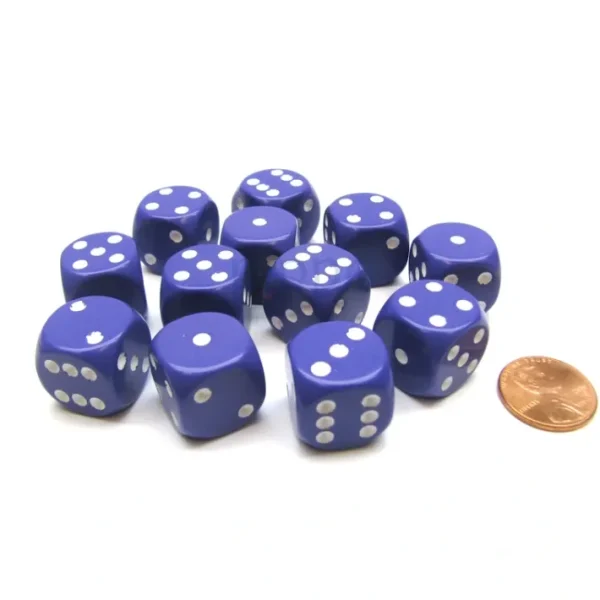 Opaque 16mm D6 Chessex Dice Block (12 Die) - Purple with White Pips - Your Source for Gaming Essentials Cheap