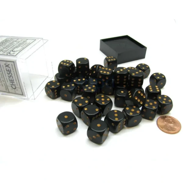 Opaque 12mm D6 Chessex Dice Block (36 Die) - Black with Gold Pips - Your Source for Gaming Essentials Fashion
