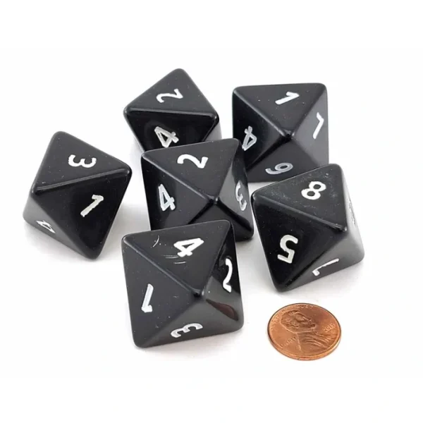 Opaque 25mm D8 Large Jumbo Dice, 6 Pieces - Black with White Numbers - Your Source for Gaming Essentials Fashion