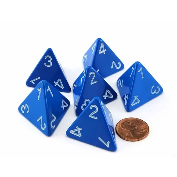 Opaque 26mm D4 Large Jumbo Numbered Dice, 6 Pieces - Blue with White Numbers - Your Source for Gaming Essentials Online