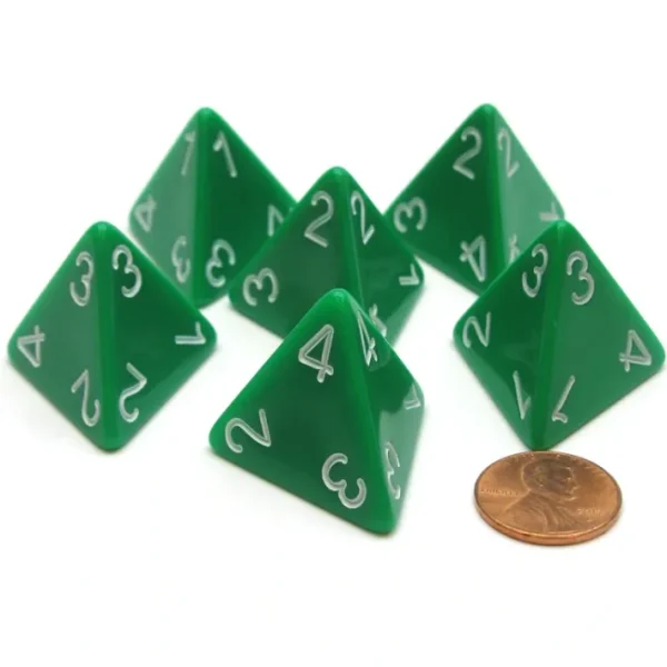 Opaque 26mm D4 Large Jumbo Numbered Dice, 6 Pieces - Green with White Numbers - Your Source for Gaming Essentials Fashion