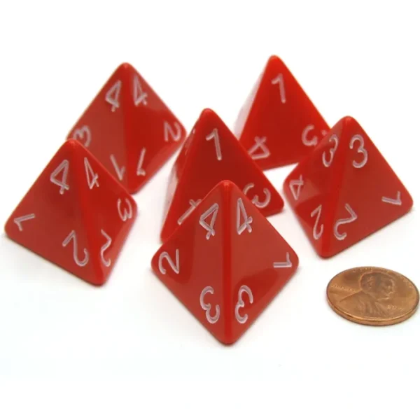 Opaque 26mm D4 Large Jumbo Numbered Dice, 6 Pieces - Red with White Numbers - Your Source for Gaming Essentials Hot