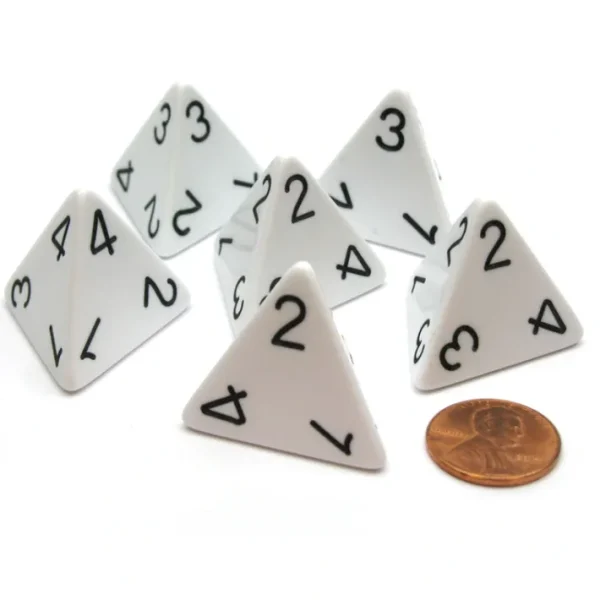 Opaque 26mm D4 Large Jumbo Numbered Dice, 6 Pieces - White with Black Numbers - Your Source for Gaming Essentials Online