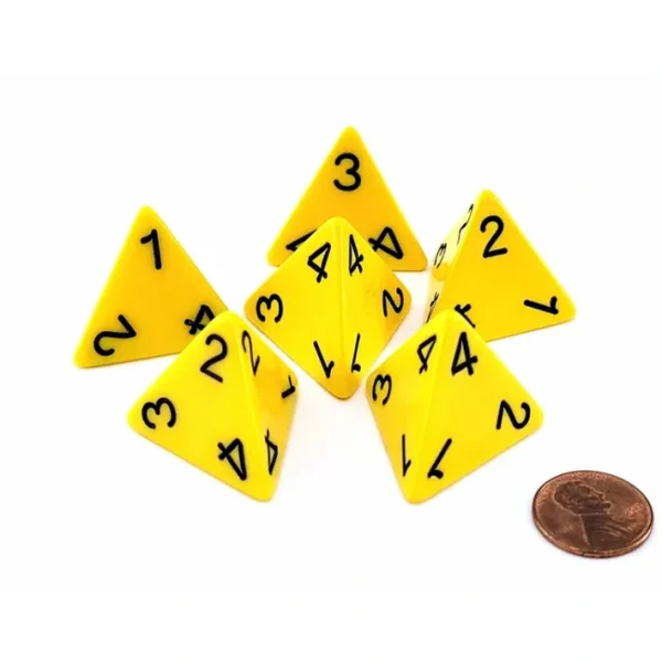Opaque 26mm D4 Large Jumbo Numbered Dice, 6 Pieces - Yellow with Black Numbers - Your Source for Gaming Essentials Cheap