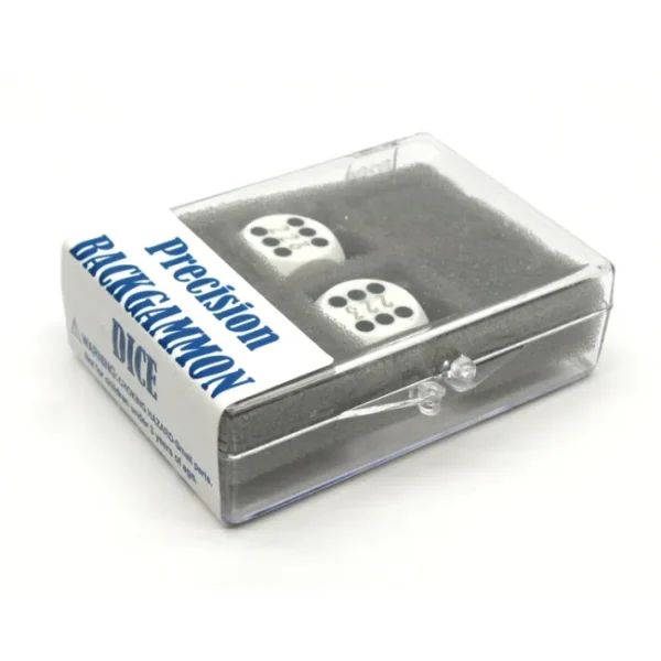 Opaque Precision Backgammon 5/8" Dice, 2 Die in Case - White with Black Pips - Your Source for Gaming Essentials Cheap