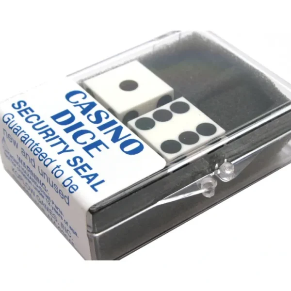 Opaque Precision Casino 3/4" Dice, 2 Pieces in Case - White with Black Pips - Your Source for Gaming Essentials Cheap