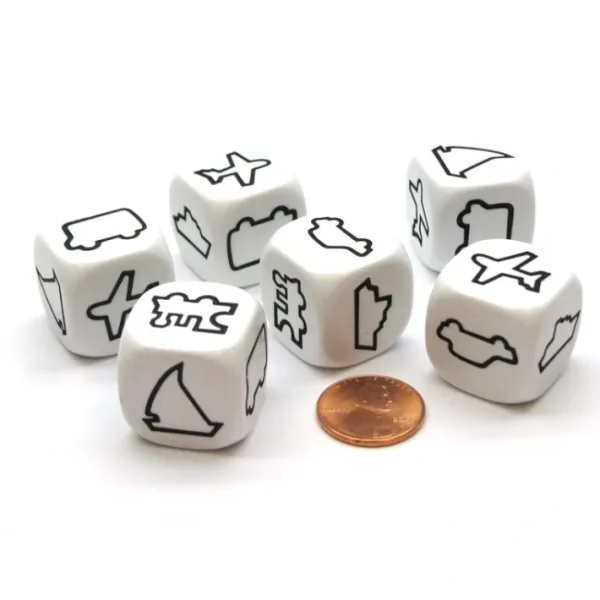 Pack 6 Transportation Attribute Dice- Cruise Ship-Train-Plane-Van-Sailboat-Car - Your Source for Gaming Essentials Online