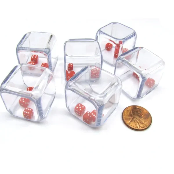 Pack of 6 '3 In a Cube' Dice - Three 5mm Red Tiny Dice Inside 25mm Clear Cube - Your Source for Gaming Essentials Best Sale