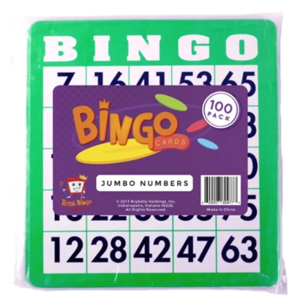 Pack of 100 Bingo Cards with Jumbo Numbers - Green - Your Source for Gaming Essentials Fashion