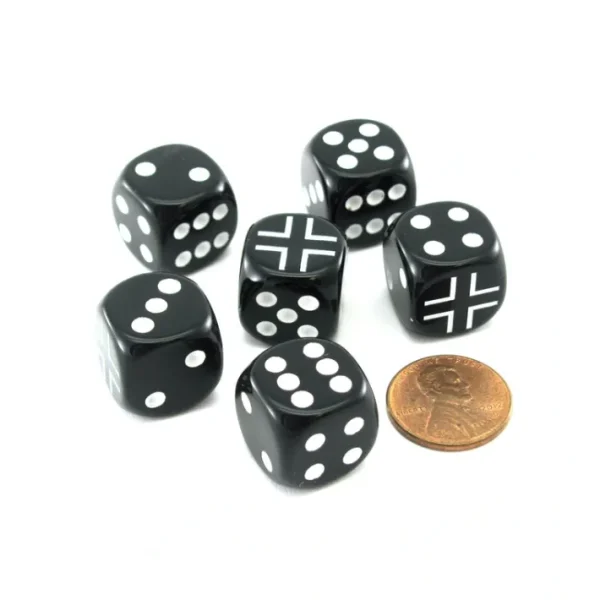 Pack of 6 Chessex Axis and Allies 16mm D6 German Dice - Black with White Pips - Your Source for Gaming Essentials Outlet