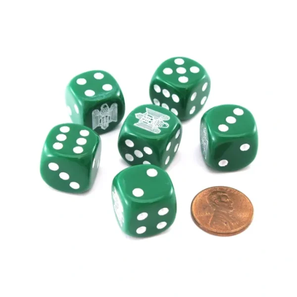 Pack of 6 Chessex Axis and Allies 16mm D6 Italian Dice - Green with White Pips - Your Source for Gaming Essentials Online