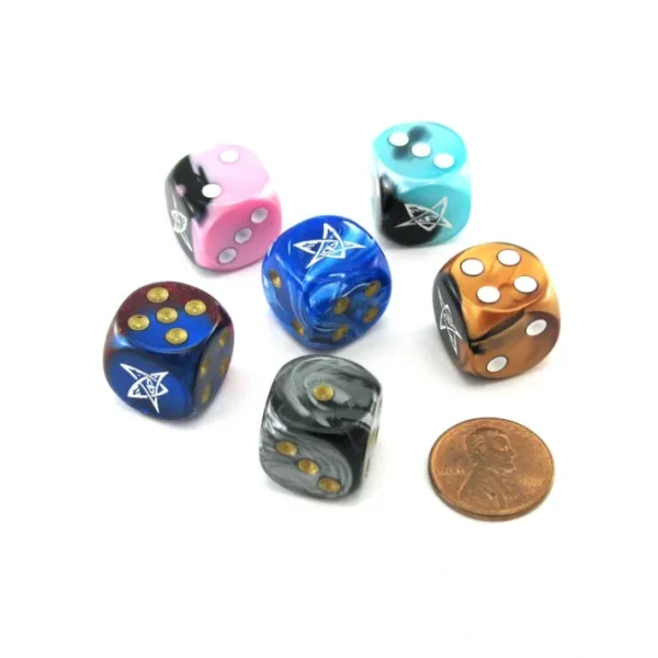 Pack of 6 Chessex Custom Engraved 16mm D6 Assorted Style Dice - Elder Sign - Your Source for Gaming Essentials Sale