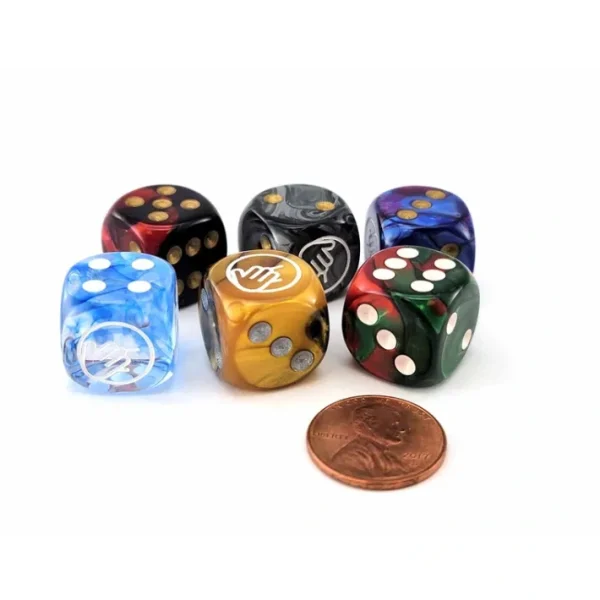 Pack of 6 Chessex Custom Engraved 16mm D6 Assorted Style Dice - Face Palm - Your Source for Gaming Essentials New