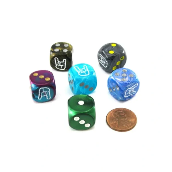 Pack of 6 Chessex Custom Engraved 16mm D6 Assorted Style Dice - Horns - Your Source for Gaming Essentials Clearance