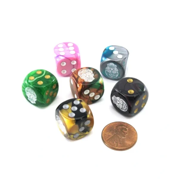 Pack of 6 Chessex Custom Engraved 16mm D6 Assorted Style Dice - Sugar Skull - Your Source for Gaming Essentials Outlet