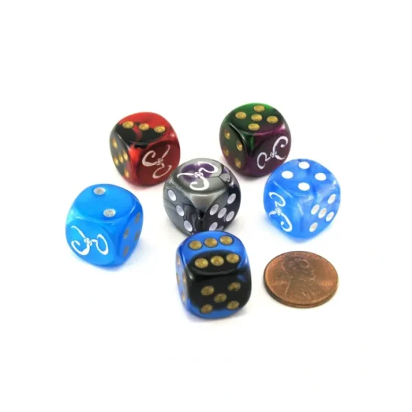 Pack of 6 Chessex Custom Engraved 16mm D6 Assorted Style Dice - Yellow Sign - Your Source for Gaming Essentials Best