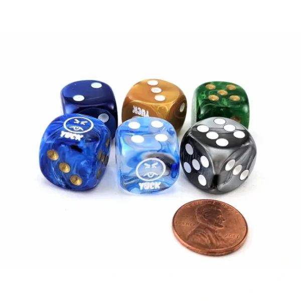 Pack of 6 Chessex Custom Engraved 16mm D6 Assorted Style Dice - Yuck Face - Your Source for Gaming Essentials Hot