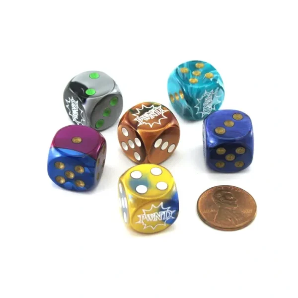 Pack of 6 Chessex Custom Engraved 16mm D6 Assorted Style Funny Meme Dice - PWND - Your Source for Gaming Essentials Fashion