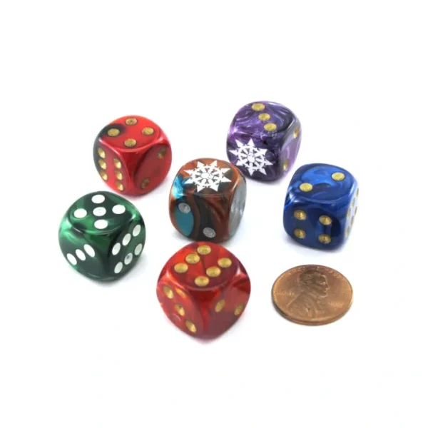Pack of 6 Chessex Custom Engraved 16mm D6 Assorted Style Dice - Arrows of Chaos - Your Source for Gaming Essentials Outlet