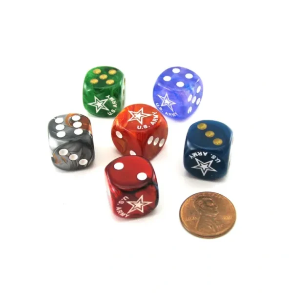 Pack of 6 Chessex Custom Engraved 16mm D6 Assorted Style Military Dice - Army - Your Source for Gaming Essentials Best