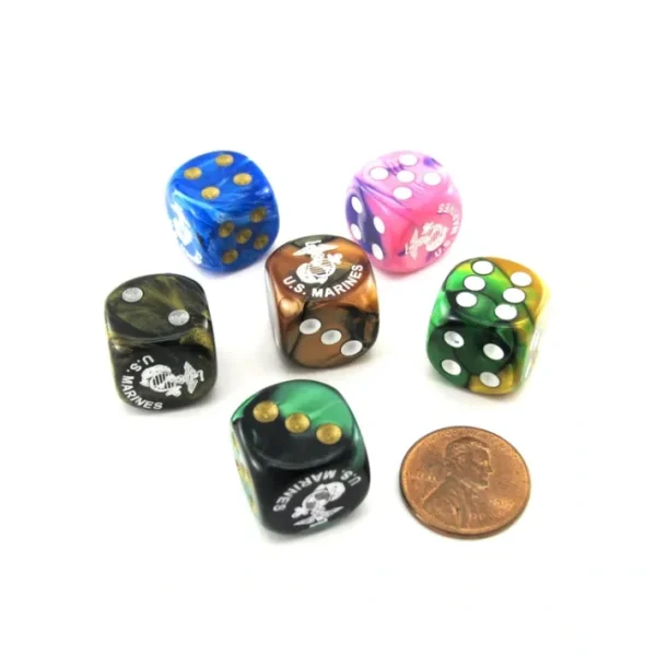 Pack of 6 Chessex Custom Engraved 16mm D6 Assorted Style Military Dice - Marines - Your Source for Gaming Essentials Fashion