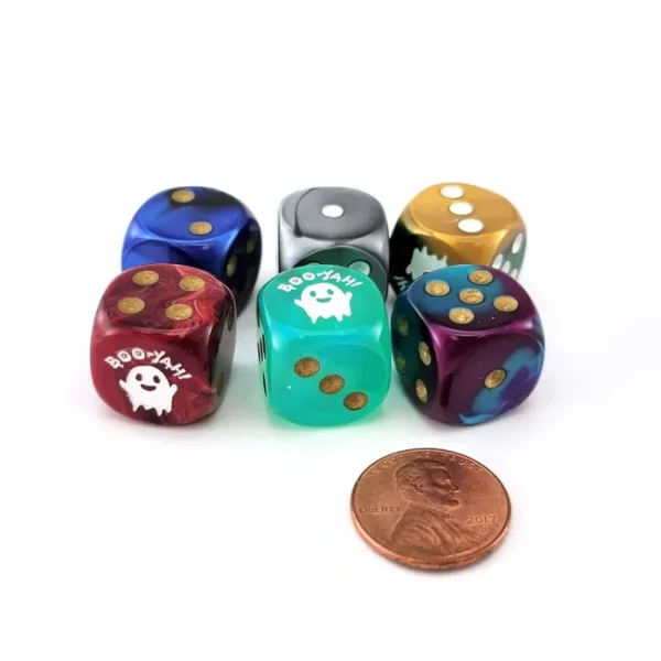 Pack of 6 Chessex Custom Engraved 16mm D6 Assorted Style Dice - Boo-Yah! - Your Source for Gaming Essentials New