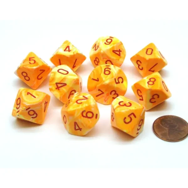 Pack of 10 Chessex Festive D10 Dice - Sunburst with Red Numbers - Your Source for Gaming Essentials Best Sale