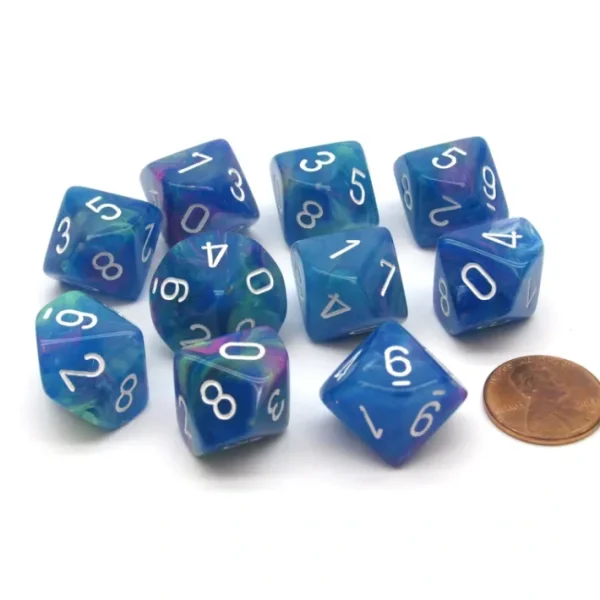 Pack of 10 Chessex Festive D10 Dice - Waterlily with White Numbers - Your Source for Gaming Essentials Clearance