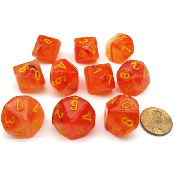 Pack of 10 Chessex Ghostly Glow D10 Dice - Orange with Yellow Numbers - Your Source for Gaming Essentials New