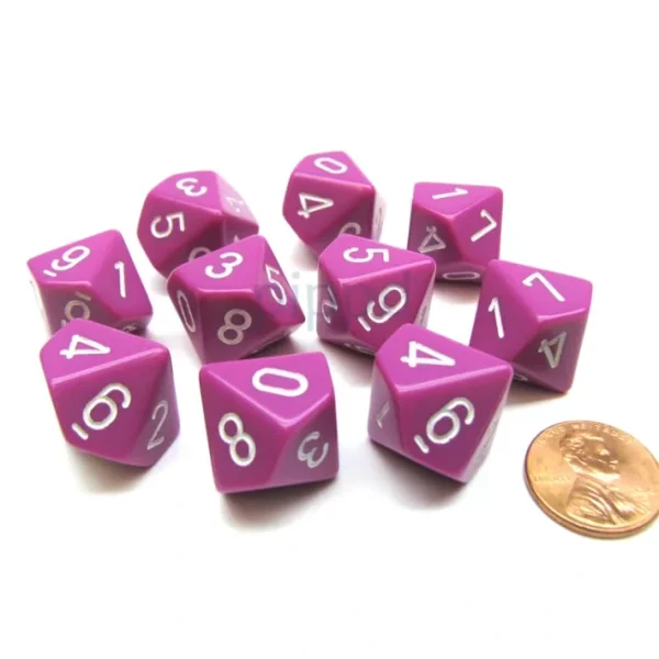 Pack Of 10 Chessex Opaque 10 Sided D10 Dice - Light Purple with White Numbers - Your Source for Gaming Essentials Best Sale