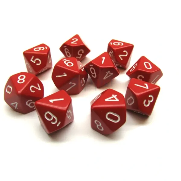 Pack Of 10 Chessex Opaque D10 Dice - Red with White Numbers - Your Source for Gaming Essentials Best Sale