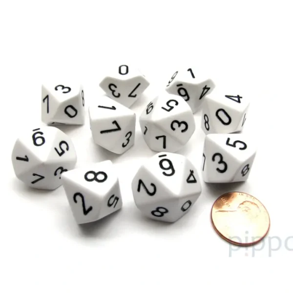 Pack Of 10 Chessex Opaque D10 Dice - White with Black Numbers - Your Source for Gaming Essentials Sale